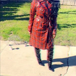 Forever 21 Red Plaid Trench Rain Coat